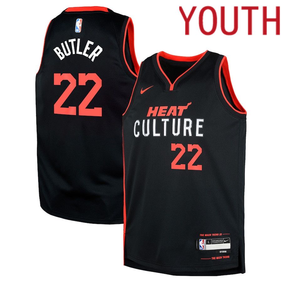Youth Miami Heat 22 Jimmy Butler Nike Black City Edition 2023-24 Swingman Replica NBA Jersey